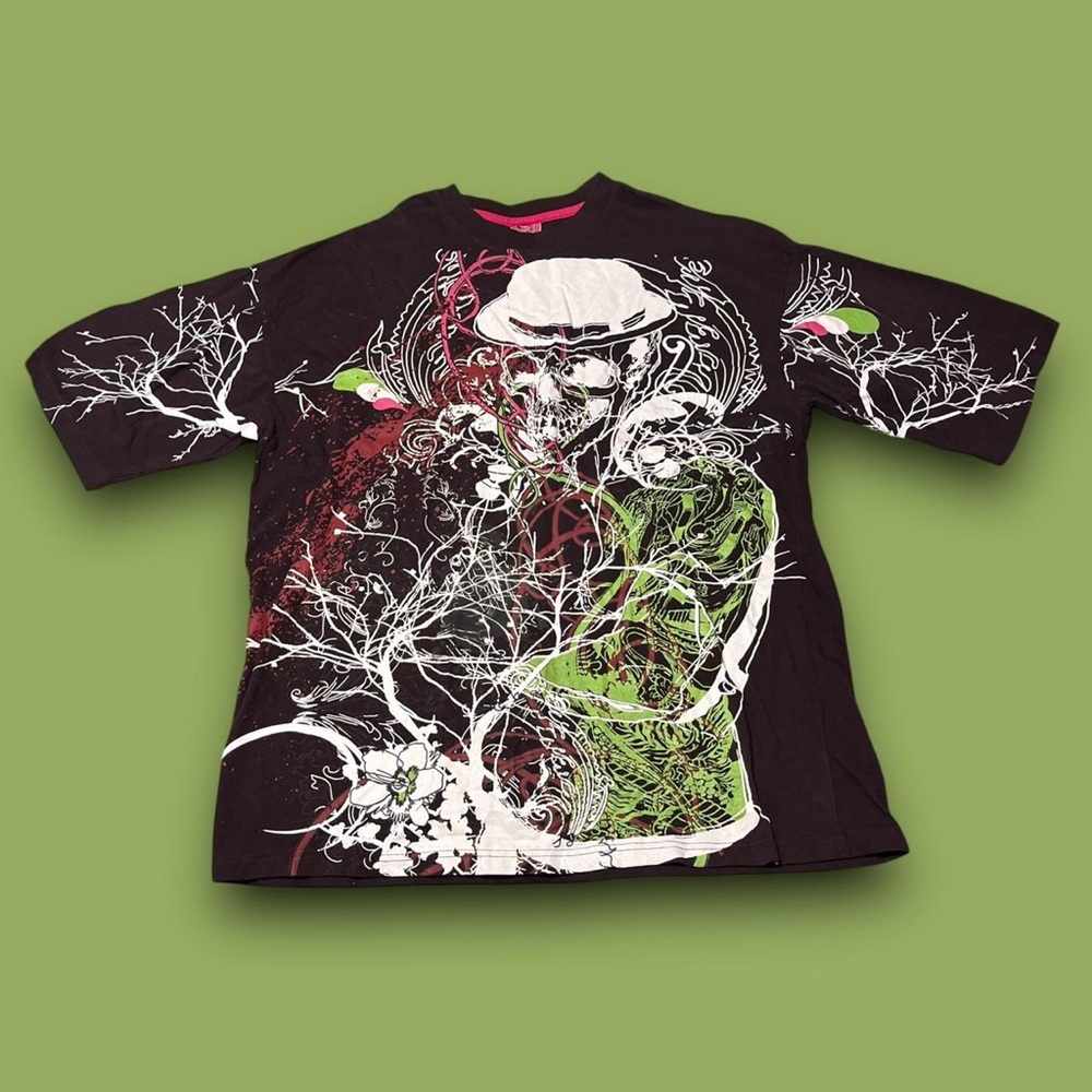Y2K Rare Skull Fedora Graphic Tshirt Size XXL Mcbling Cybergrunge Streetwear